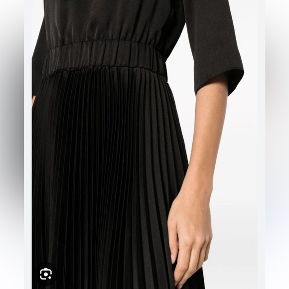 Fabiana Filippi satin finish Pleated  V-Neck Long Dress 1/2 sleeves IT 38 2US - Picture 4 of 15